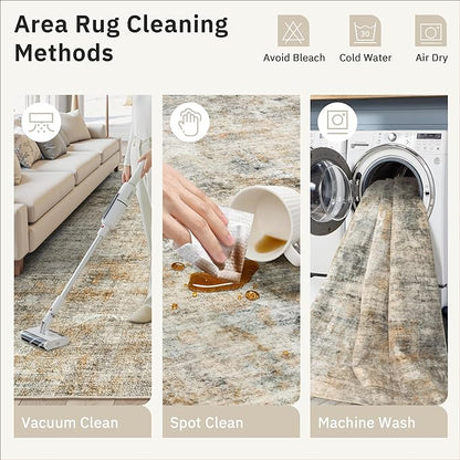 Soalmost Abstract Rug 8x10 Large Living Room Rugs Neutral Modern Washable Area Rugs for Bedroom Dining Room Non-Slip Stain Resistant Foldable Thin Rug Brown Grey