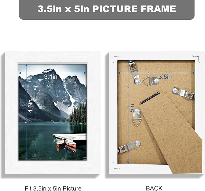 Hongkee 3.5x5 Picture Frame Set of 3 - Made of Real Glass and White Wooden Frame, 3.5 by 5 small Photo for Wall or Tabletop Display