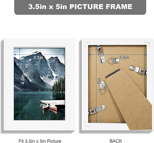 Hongkee 3.5x5 Picture Frame Set of 3 - Made of Real Glass and White Wooden Frame, 3.5 by 5 small Photo for Wall or Tabletop Display