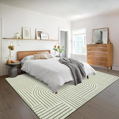 ROYHOME Washable Rug 4x6 Area Rugs for Living Room, Abstract Rug for Bedroom, Soft Rainbow Non Slip Throw Rugs with Rubber Back, Low Pile Stain Resistant Boho Geometric Carpet for Dining Room, Green