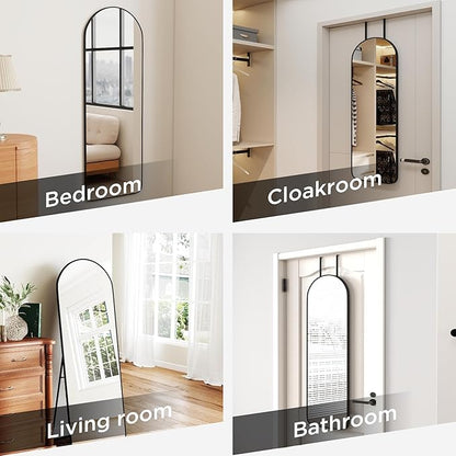 SCWF-GZ 57x20 Door Hanging Full Length Mirror, Floor (Height 5.7ft just Body in1.3ft) Wall Mounted Metal Frame Arch Dressing Mirrors for Bedroom Bathroom Living Room 57 inch Black