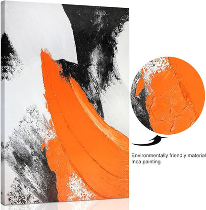 YPY Modern Abstract Canvas Wall Art: Grey Orange Hand Painted Oil Paintings for Wall Decorations, Minimalist Picture Print Poster Extra Large Home Living Room Decor 24 x 36