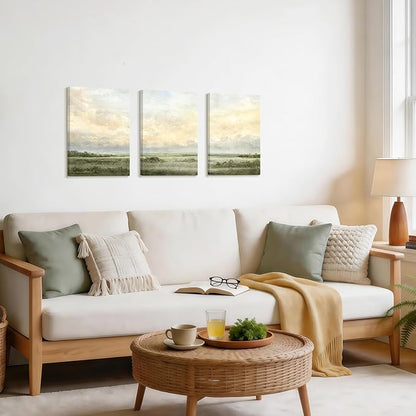 WENGTIAO Sage Green Wall Art Prints Set of 3 Abstract Landscape Canvas Paintings Nature Rustic Scenery Pictures Photos Minimalist Artwork Home Decor for Living Room Bedroom Office 12”x16”x3