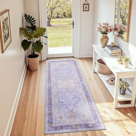 RELEANY Area Rugs 2'x6' Runner Rug Non Slip Washable for Kitchen Hallway Bedroom Beside Laundry Room Bathroom Rug, Floor Carpet, Light Purple Brown