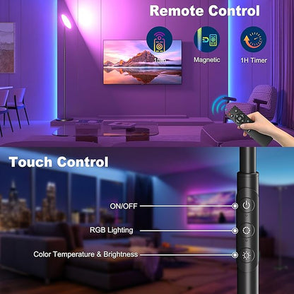 Yikuneng RGB Torchiere Floor Lamps for Living Room, 3600LM 36W Bright LED Standing Lamp with Remote, Modern Color Changing Tall Lamp with Stepless Dimming, 69" Corner Floor Lamp for Bedroom, Office