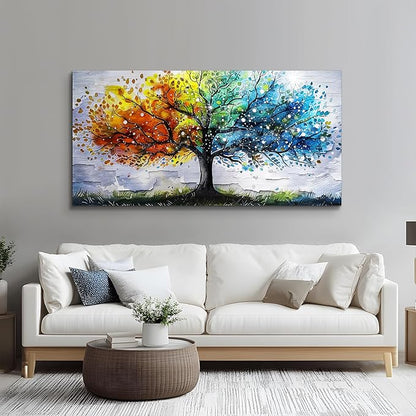 crmotu Tree of Life Large Wall Art for Living Room, Colorful Tree Abstract Art Prints Watercolor Canvas Painting, Modern Landscape Aesthetic Pictures Wall Decor for Bedroom Bathroom Office 29"X57"