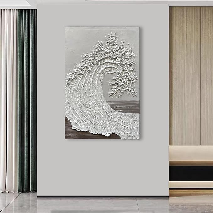 NANKAI Art 45x30 inch Hand-Painted Ocean Wave Oil Painting White Abstract Canvas Art Painter Living in Office Corridor Wall Decorative Art