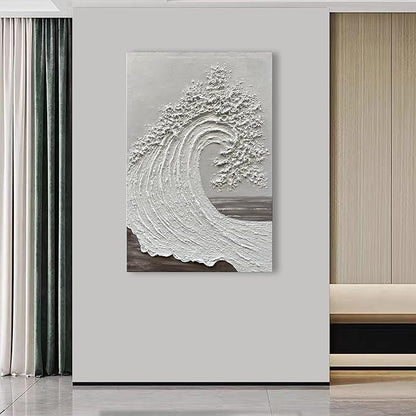 NANKAI Art 45x30 inch Hand-Painted Ocean Wave Oil Painting White Abstract Canvas Art Painter Living in Office Corridor Wall Decorative Art