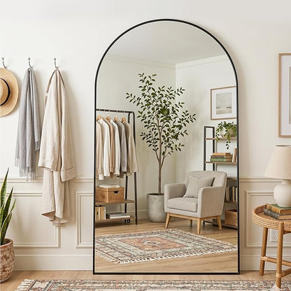 MISSDAY Oversized Arched Full Length Mirror, 81"x41" Black Full Body Mirror with Stand, Floor Mirror Large Free Standing, Leaning or Hanging, Aluminum Frame Mounted Mirrors Wall Mirrors for Bedroom