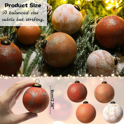 24Pcs 2.36'' Large Rustic Vintage Neutral Textured Farmhouse Brown 2025 Christmas Ornaments Ball for Christmas Tree Decor,Boho Orange Copper Hanging Xmas Ornaments Shatterproof Ball for Home Decor