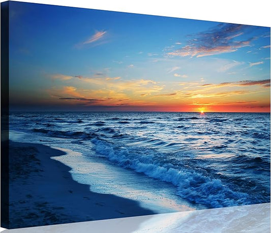 TutuBeer 1 Panel Beach Pictures Wall Art Beach Canvas Wall Art Blue Ocean at Sunrise Picture Print on Canvas Sea Artwork for Walls Seascape Pictures for Home Decor Ready to Hang 30x40inch
