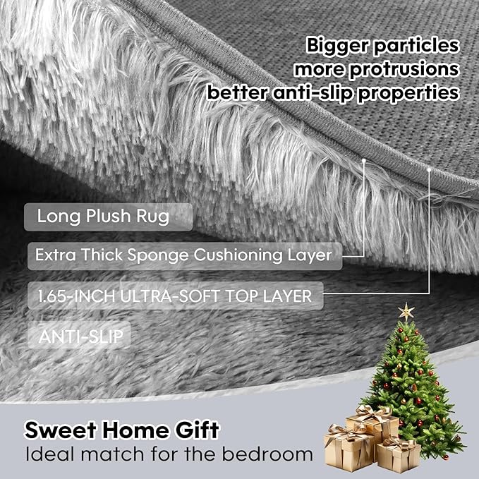 8x10 Area Rugs Living Room, Large Plush Fluffy Bedroom Carpet, Non-Slip Upgraded Indoor Thick Soft Rug, Modern Plush Carpet Suitable for Kids Home Decor Aesthetics Dorm, Dark Grey.