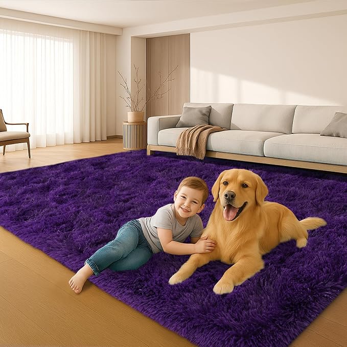 Large 9x12 Area Rug for Living Room, Soft Shag Rugs for Bedroom, Non-Slip Ultra Fluffy Rug,Modern Plush Carpet for Girls Boys Kids Room Dorm,Fuzzy Rug for Home Decor Aesthetic,Purple