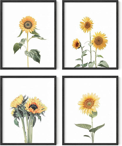HAUS AND HUES Sunflower Wall Decor and Sunflower Posters - Set of 4 Sun flower Wall Art (8" x 10", Unframed)