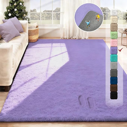 5x7 Area Rug for Living Room: Fluffy Shag Soft Washable Rugs Fuzzy Plush Indoor Carpet for Bedroom Nursery Playroom Dorm Kids Girls Boys Room (Purple, 5'x7')