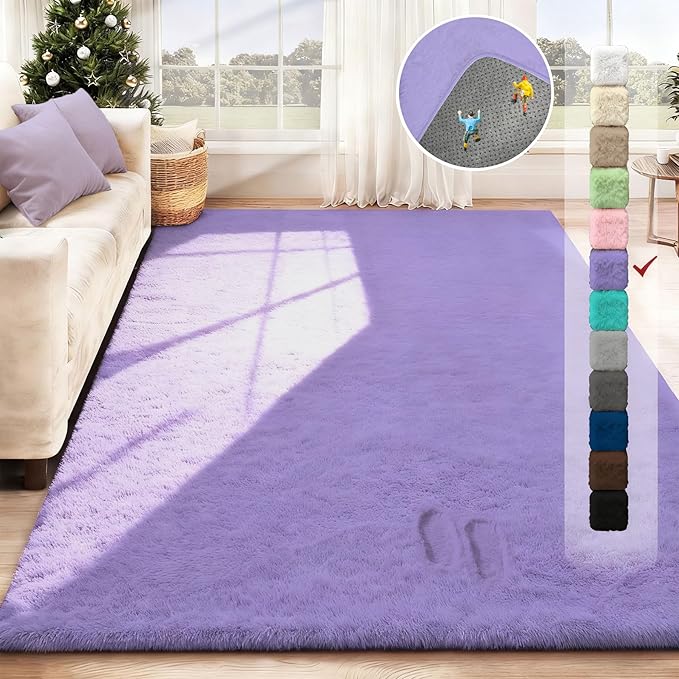 5x8 Area Rug for Living Room: Fluffy Shag Soft Washable Rugs Fuzzy Plush Indoor Carpet for Bedroom Nursery Playroom Dorm Kids Girls Boys Room (Purple, 5'x8')