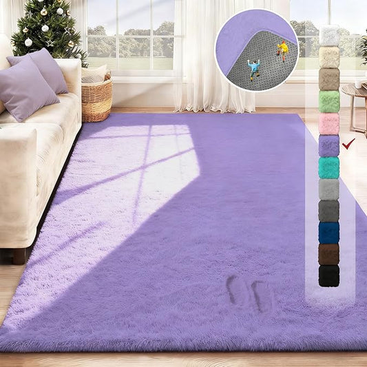 5x8 Area Rug for Living Room: Fluffy Shag Soft Washable Rugs Fuzzy Plush Indoor Carpet for Bedroom Nursery Playroom Dorm Kids Girls Boys Room (Purple, 5'x8')
