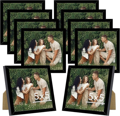 JCJMY 10 Packs 5x5 Picture Frames, Lightweight 5 by 5 Frames Bulk Set of 10 Collage Wall Decor Photo Frames Set for Wall and Tabletop, Black