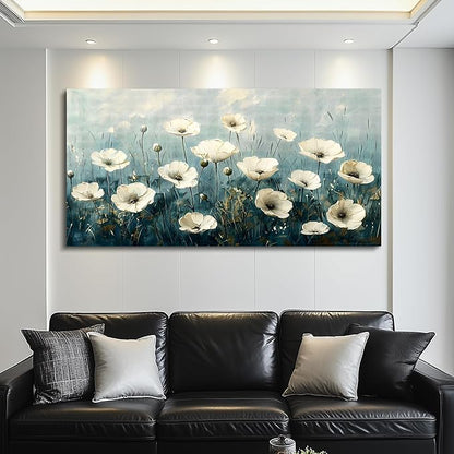 FUHAIHUA Canvas Wall Decor For Bedroom Large Wall Art For Living Room Office Decorations White Flowers Landscape Painting Modern Wall Pictures Aesthetics Posters Ready To Hang Home Decor 24x48 In
