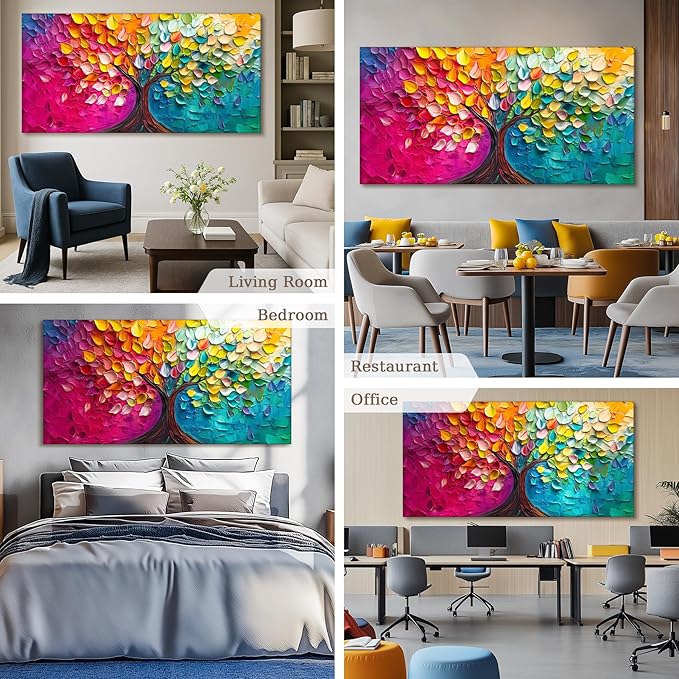 SERIMINO Tree of Life Large Wall Art, Abstract Colorful Tree Canvas Painting, Nature Plant Artwork for Walls, Red Teal Aesthetic Wall Decor Living Room Bedroom, Modern Office Decor Art Prints 29"X57"