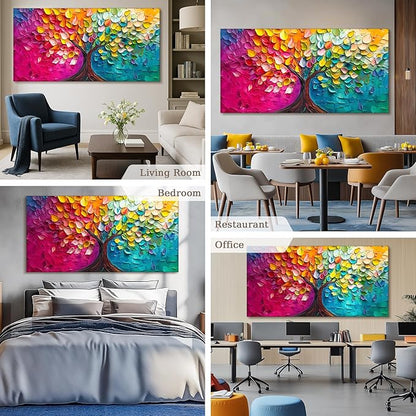 SERIMINO Tree of Life Large Wall Art, Abstract Colorful Tree Canvas Painting, Nature Plant Artwork for Walls, Red Teal Aesthetic Wall Decor Living Room Bedroom, Modern Office Decor Art Prints 29"X57"