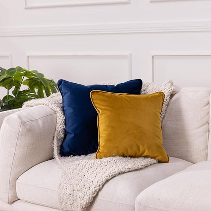 FDP 18" x 18" Velvet Square Pillow Set with Piping Decorative Throw Pillow for Home Dcor in Living Room, Bedroom or Lounge (2-Pack) - Eclipse, 15158-348