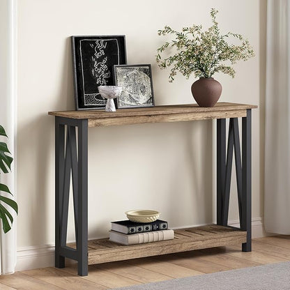 ChooChoo Farmhouse Console Table, Rustic Vintage Narrow Sofa Table for Entryway, Living Room, Hallway, 40 Rustic Oak & Black