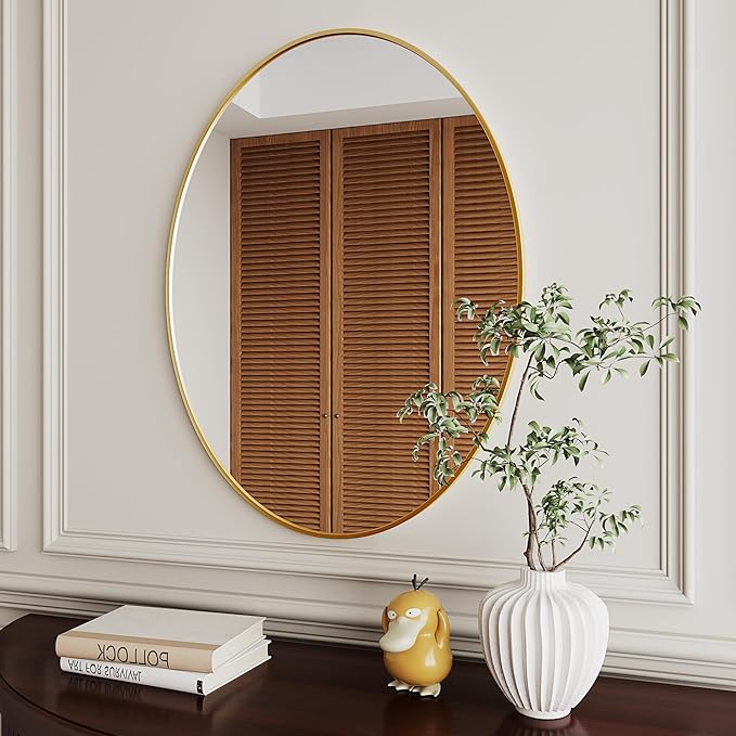 AUYHM Gold 20x28 inch Oval Bathroom Mirror, Wall Mount Home Mirror for Over Sink, High Definition Art Deco Mirror with Aluminum Frame