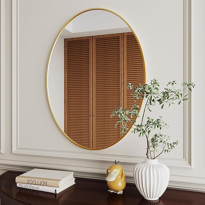 AUYHM Gold 20x28 inch Oval Bathroom Mirror, Wall Mount Home Mirror for Over Sink, High Definition Art Deco Mirror with Aluminum Frame