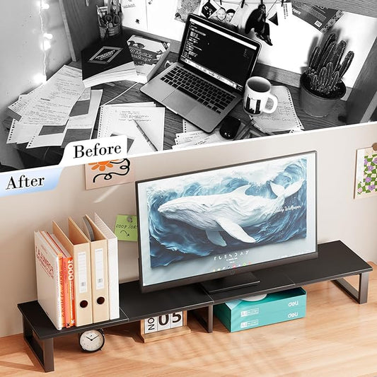 aboxoo 45" TV Riser with Light for 32-60 inch TV, TV Riser Stand Shelf, Tabletop TV Stand Riser, Computer Monitor Table for Home Living Room, Study Office (Black)