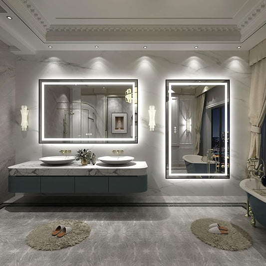 55x40 Framed LED Bathroom Mirror, Large Dimmable Vanity Mirror with Lights, Anti-Fog, Memory, Shatterproof, Backlit and Front Lighted, ETL Listed