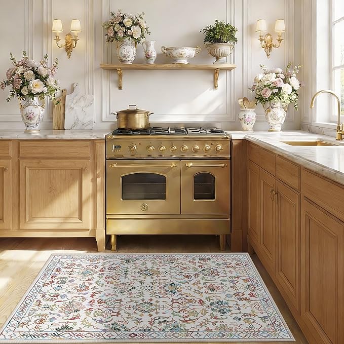 Colorful Area Rug 2x3 Entryway Rug for Bedroom Bathroom, Non-Slip Low-Pile Washable Boho Carpet Retro Accent Doormat for Laundry Room Hallway Kitchen 24x36 Inch