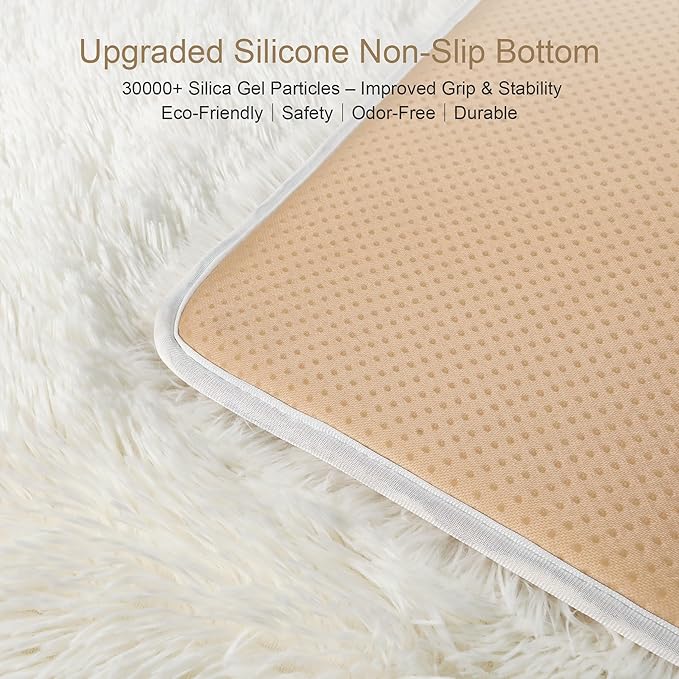 KICHOWUA Thick Area Rug Cream White Fluffy Shag 3x5 for Girls Bedroom, Soft Plush Fuzzy Shagggy Carpet for Living Room, Thickened Washable Non-Slip Furry Rug for Kids Toddler Boys Dorm Nursery, Ivory