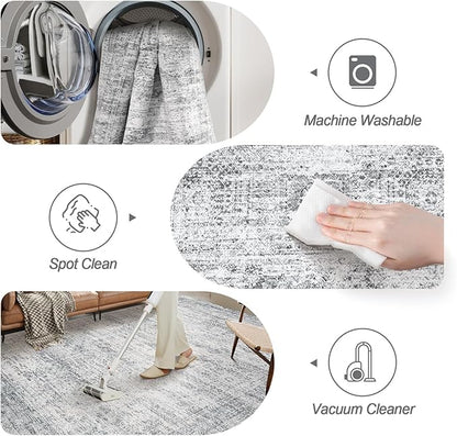 Soalmost 6x6 Grey Round Rug 6ft Living Room Circle Rug Gray Vintage Round Area Rug Non Slip Indoor Carpet for Dining Room Bedroom