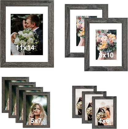 SESEAT Picture Frames Collage, Gallery Wall Frame Set with 11x14 8x10 5x7 4x6 Frames in Grey Finishes, Set of 10
