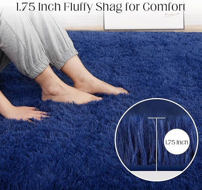 Puremy Soft 5x7 Blue Rug, Fluffy Area Rugs for Living Room, Plush Navy Area Rugs for Bedroom, Non-Slip Indoor Carpet for Nursery, Study Room, Kids Room, Room Decor