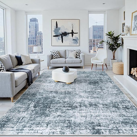 5x7 Area Rugs Washable Rug:Anti-Skid Abstract Modern Living Room Rug Soft Thin Carpets Indoor Floor Non-Shedding Carpet for Bedroom Dining Farmhouse Nursery Home Office(Light Slate Blue/White, 5x7)
