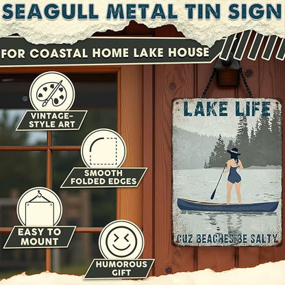 Lake Life Decor Tin Sign - Rustic Metal Wall Art for Cabin, Lakehouse & Porch - Weatherproof 12x16 Inches