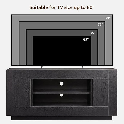 OKD Modern 70" TV Stand, Entertainment Center for TVs Up to 80", Media Console with Large Open Storage & Side Cabinets, Thick Wood Design for Living Room, Black Oak