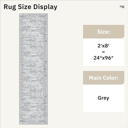 Soalmost Runner Rug 2'x8' Washable Non-Slip Runner Rugs for Kitchen Bathroom Laundry Room Grey Vintage Floor Carpet Runners for Hallway Entryway