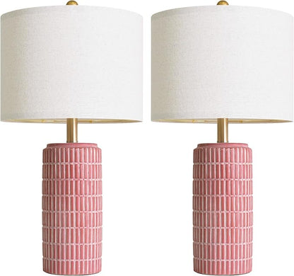 PoKat 23" Ceramic Table Lamps for Living Room, Farmhouse Bedside Lamps Set of 2 for Bedroom, Rustic Nightstand Lamps for Office Sideboard Entryway Hallway Decor Gifts (Matte Red)