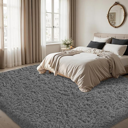 5x7 Area Rug for Living Room:Ultra Soft Fluffy Shag Dark Grey Rugs,Large Fuzzy Plush Indoor Non Slip Carpet Washable Rug for Bedroom Kids Nursery Office Dorm Modern Decor(Dark Grey 5'x7')