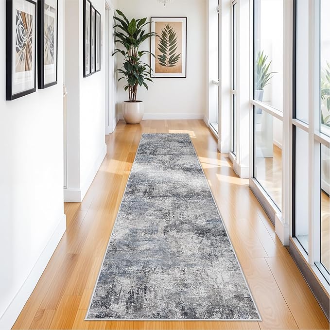 RUUGME Hallway 3x12 Runner Rug - Runner Rug Stain Resistant for Living Room Non Slip Indoor Entryway Rubber Backing Carpet Bedroom Kitchen Distressed Floor Decor Mat Machine Washable 3x12 Blue