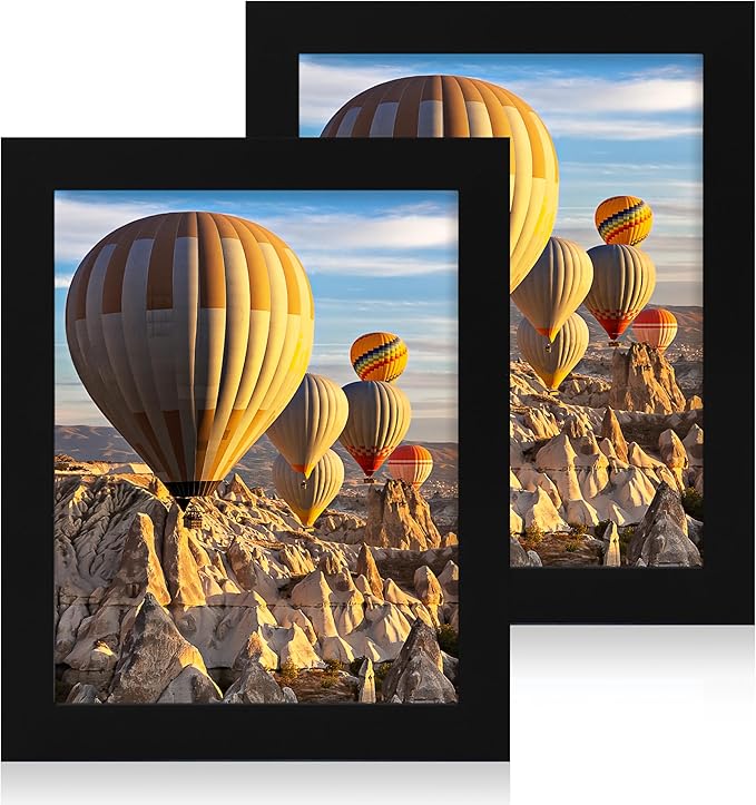 iRahmen 8.5x11 Picture Frame - High Definition Real Glass Wooden Photo Frames for Tabletop Display and Wall Mounting (Pure Black, Set of 2)