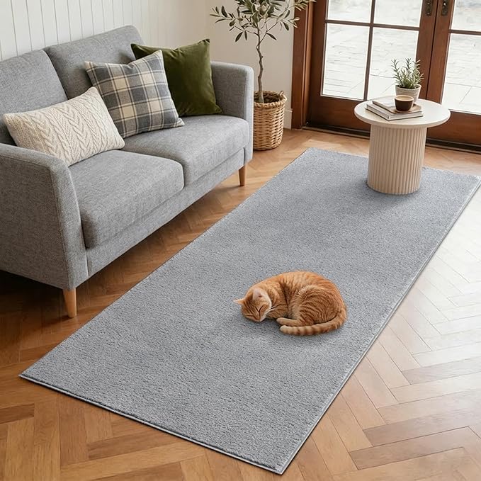 FinRèc 2x6 Washable Runner Rugs for Kitchen Hallway Bedroom, Low Pile Thin Rug Solid Color, Non-Slip Carpet Indoor for Home Decor (Pure Light Grey)