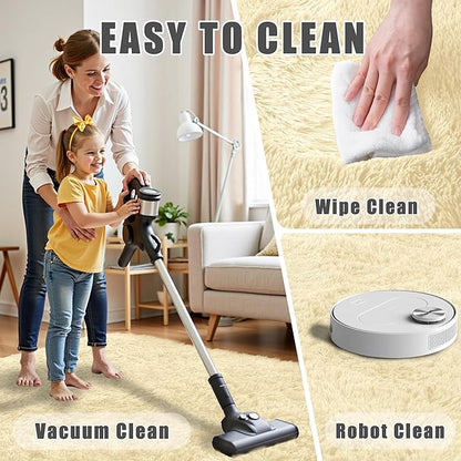 8x10 Area Rug for Living Room:Ultra Soft Fluffy Shag Cream White Rugs,Large Fuzzy Plush Indoor Non Slip Carpet Washable Rug for Bedroom Kids Nursery Office Dorm Modern Decor(Cream White 8'x10')