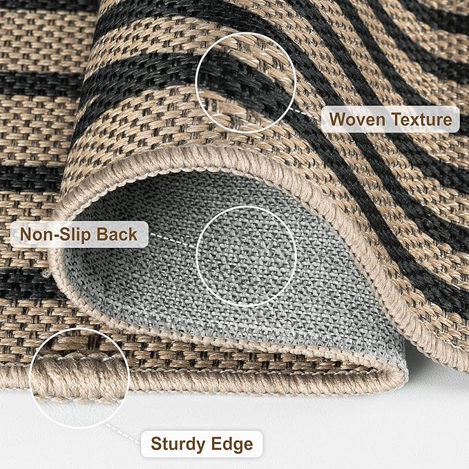 Easy Jute Hallway Runner Rug, 2' x 6' Kitchen Runner, Black Farmhouse Ultra-Thin Washable Non-Slip Carpet Runner for Laundry, Bedroom, Backyard, Outdoor, Home Decor