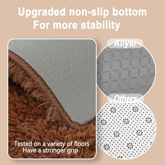 Soft Runner Rugs for Bedroom Hallways, 2x4 Brown Fluffy Shag Throw Area Rug Non Slip for Bedside Dorm, Long Shaggy Furry Carpet for Nursery Living Room