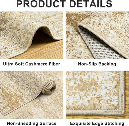 8x10 Area Rugs for Living Room - Washable Rug Modern Abstract Soft Large Neutral Non-Slip Carpet Indoor Floor Stain Resistant Thin Carpets for Bedroom Dining Room Farmhouse Nursery Home Office Beige