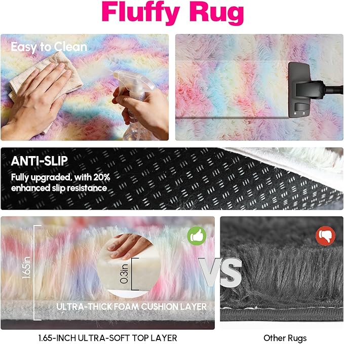 8x10 Area Rugs Living Room, Rainbow Large Plush Fluffy Bedroom Carpet, Non-Slip Upgraded Indoor Thick Soft Rug, Modern Plush Carpet Suitable for Kids Home Decor Aesthetics Dorm.